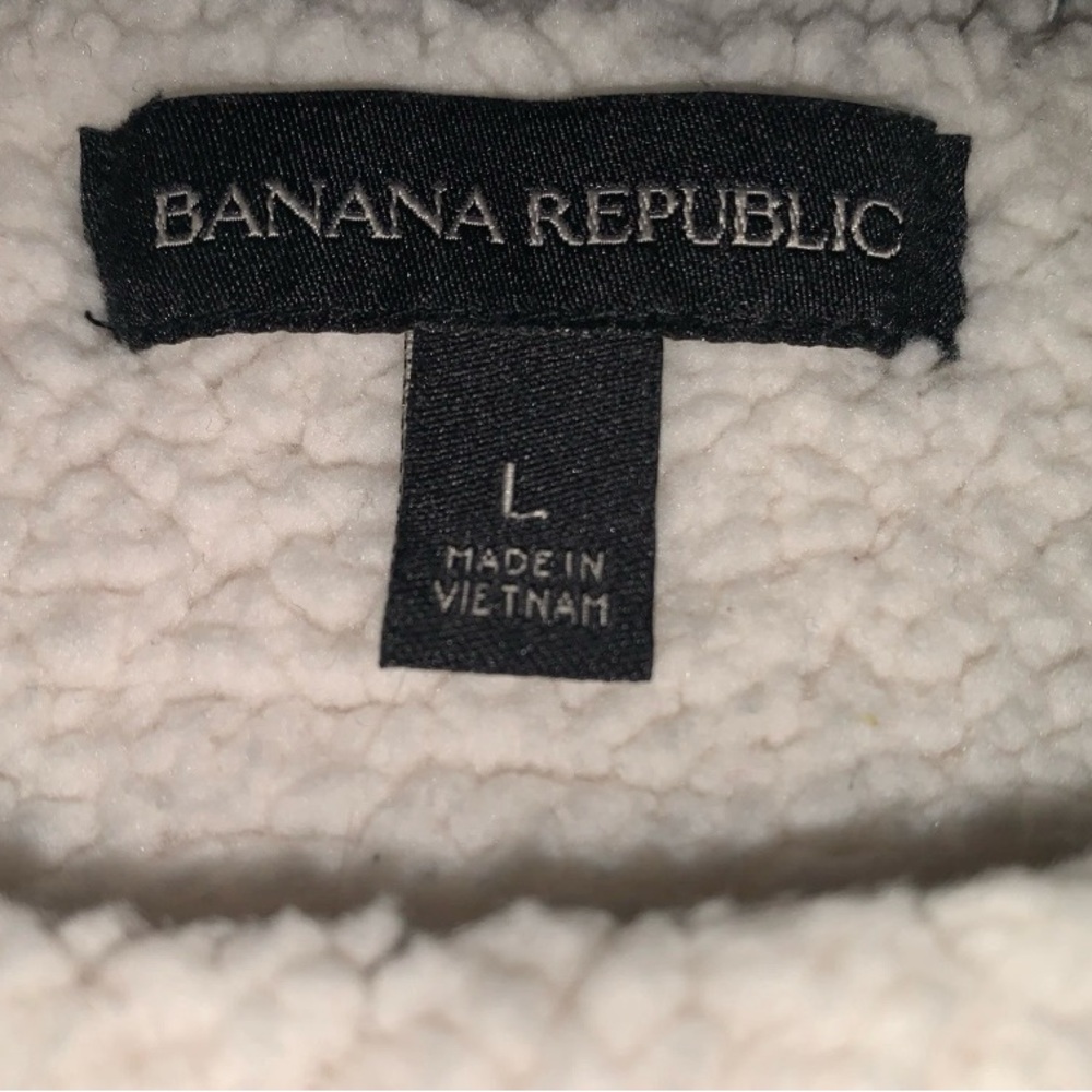 Banana Republic Off White Cream Faux Fur Teddy Jacket Women’s Large Side Zip - Picture 4 of 7